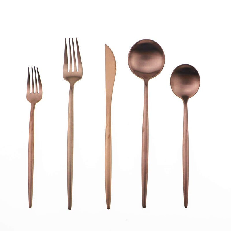 Gugrida Matte Rose Gold Silverware Set,Gugrida 5-Piece 18/10 Stainless Steel Satin Finish Flatware Set,Kitchen Utensil Set,Tableware Travel Cutlery Set for Camping Office or School Lunch, Dishwasher Safe - Image 1